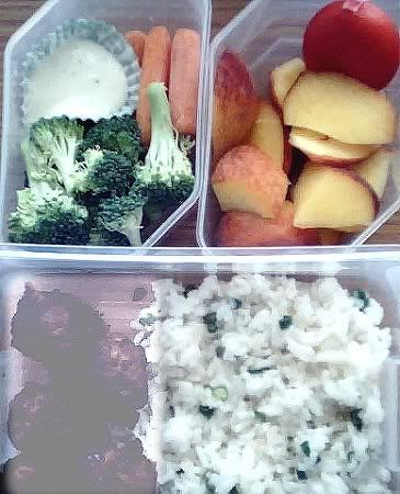 Bento #5: Meatballs, Mirin Rice with Chives