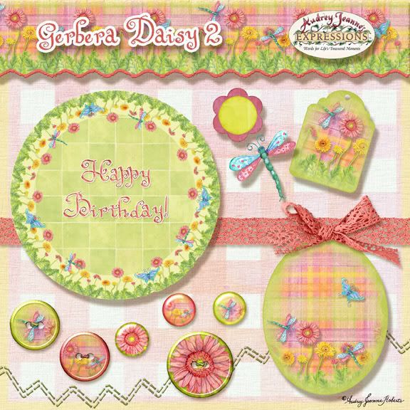 Gerbera Daisy, gerber daisies, digital card, scrapbooking and crafting kit.  butterfly, dragonfly
