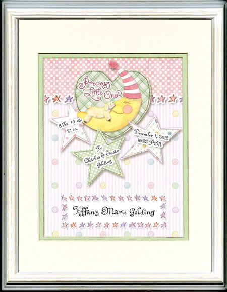 baby birth announcement, little girl, Audrey Jeanne Roberts' framed print, personalized