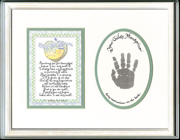Audrey Jeanne Roberts' framed baby handprints calligraphy personalized