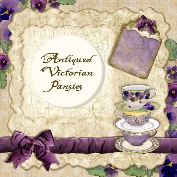 Antiqued Victorian Pansy, scrapbook, scrapbooking, quick page, page template