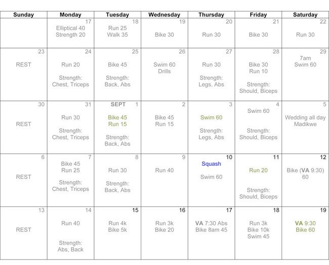Aug-Sept Training Schedule