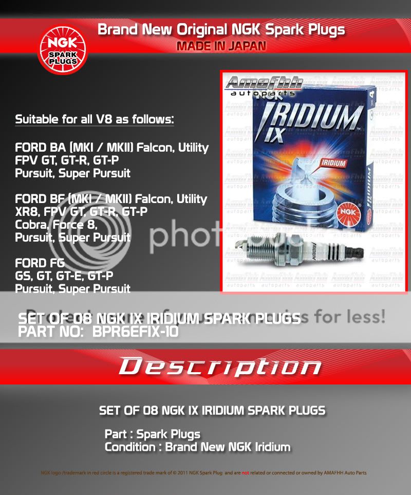 FORD BA BF FG V8 GT PURSUIT XR8 NGK Iridium Spark Plugs  